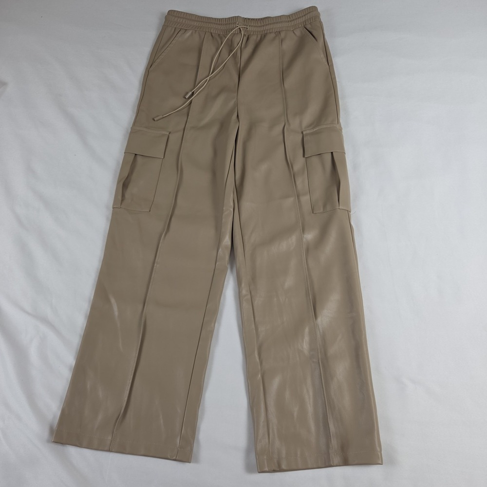 NEW Aaron & Amber Tan Cargo Pants Baggy Vegan Leather Size L